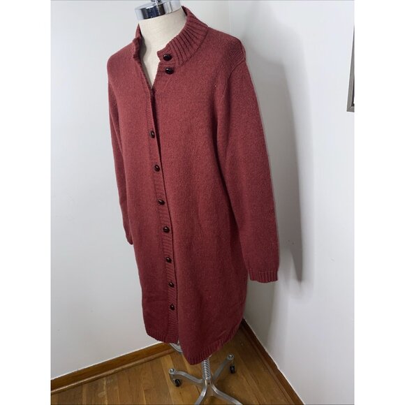 Orvis River Road Long Cardigan Sweater Sz XL Duster Shetland Wool Knit Maroon - Picture 4 of 7